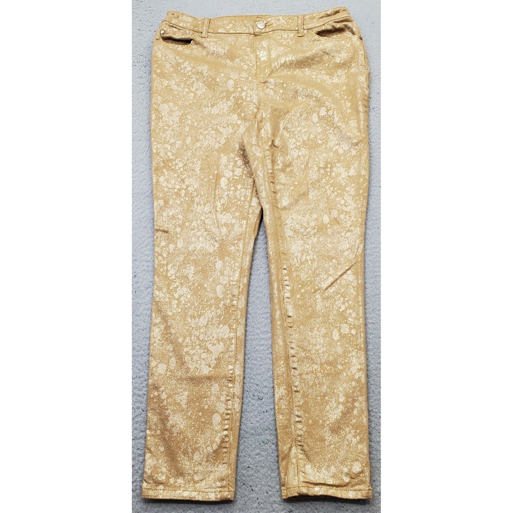 Chico's Platinum Jegging Jeans Womens 10 Multi Metallic Mid Rise Skinny Stretch